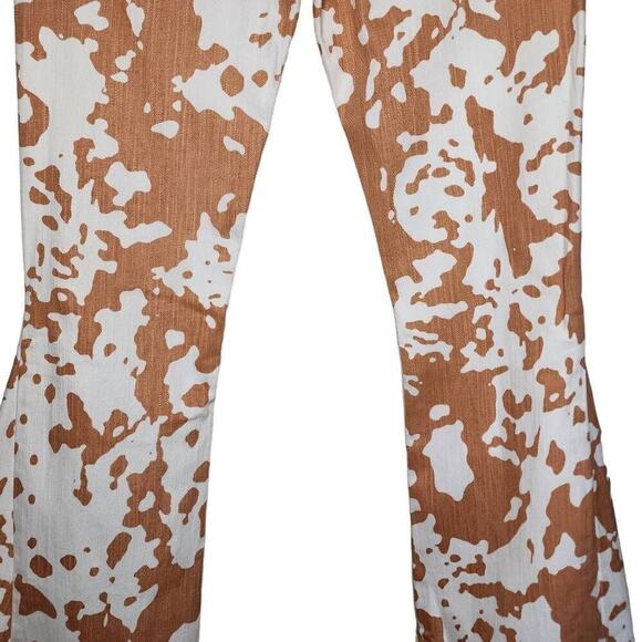 Saints & Hearts Women Jeans, Cow Print High Rise Flare Bell Bottom Jeans, S - Picture 7 of 11